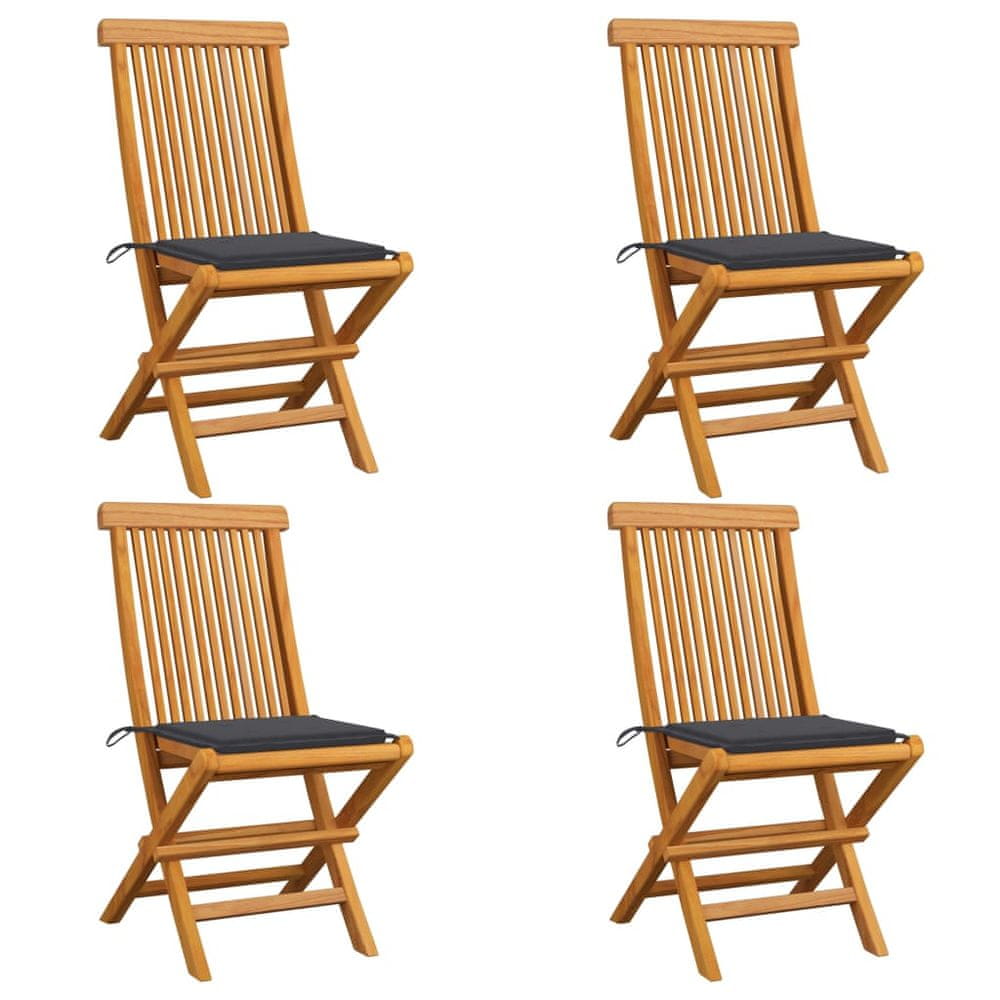 Vidaxl Záhradné stoličky, antracitové podložky 4 ks, tíkový masív